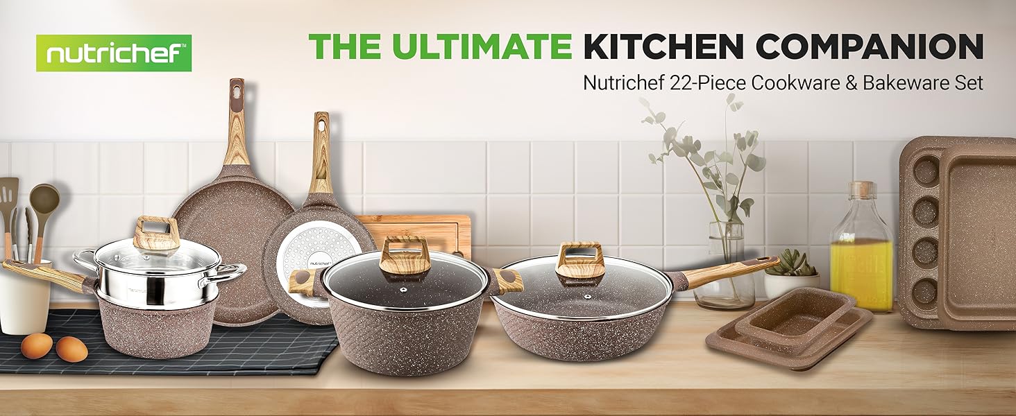 ultimate kitchen cookware set bakeware pots tempered glass lids durable ergonomic handles