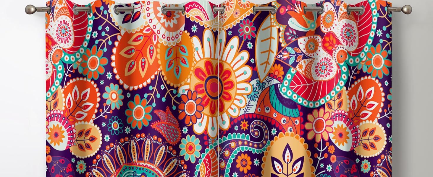 Boho Colorful Floral Blackout Curtains