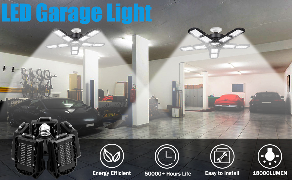 Aokpsrt 2Pack Garage Light, 180W 18000LM LED Garage Lights, 6000K 10 Adjustable Panels