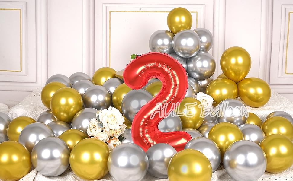 AULE 40 Inch Big Red 2 Balloon Number Large Foil Helium