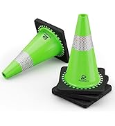 RoadHero 4 Pack Traffic Safety Cones 18 Inch with Black Weighted Base, Plastic PVC Lime Green Tra...