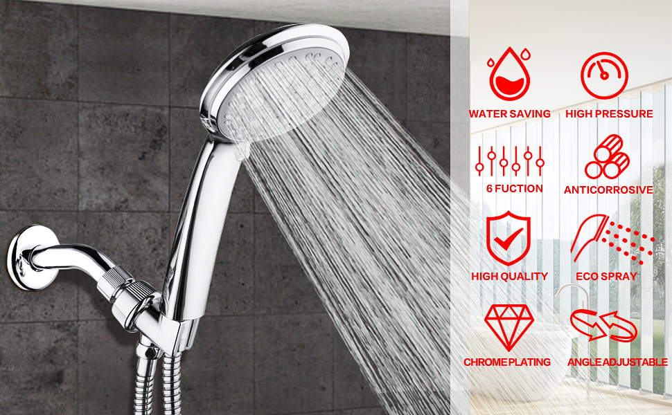 Nosame Handheld Shower Head with Hose and Bracket,6 Modes High Pressure