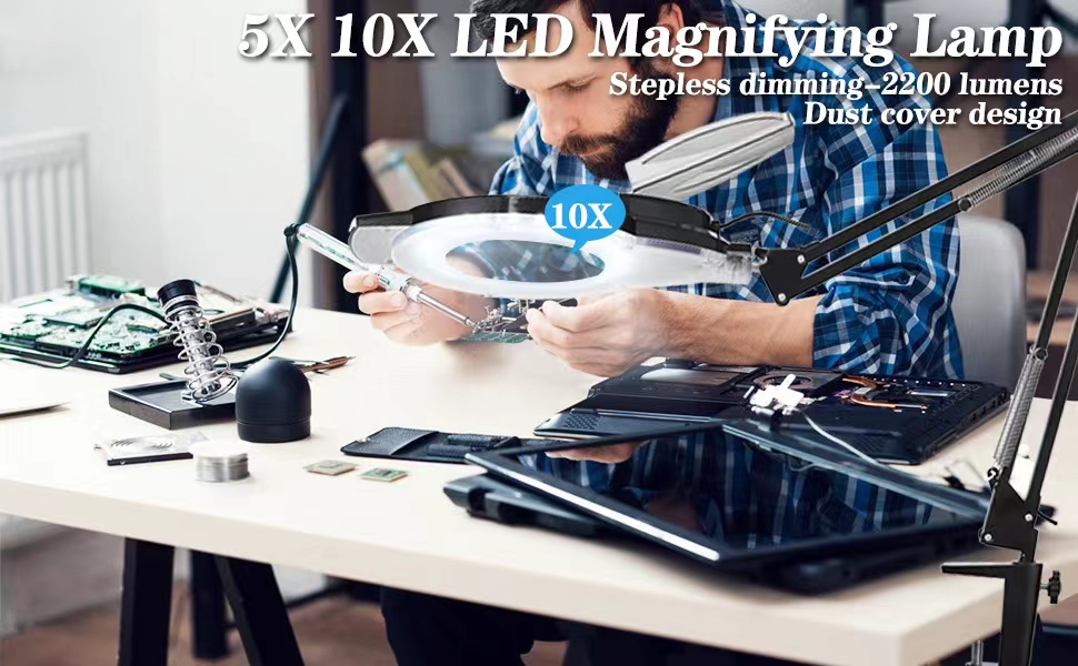 5X & 10X Magnifying Glass with Light, KIRKAS 2,200 Lumens