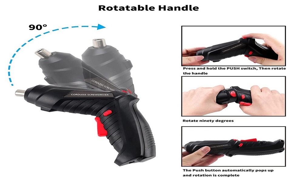 Cordless Electric Screwdriver with 90Β° Rotatable Handle, Ergonomic Grip, Rechargeable Power Tool