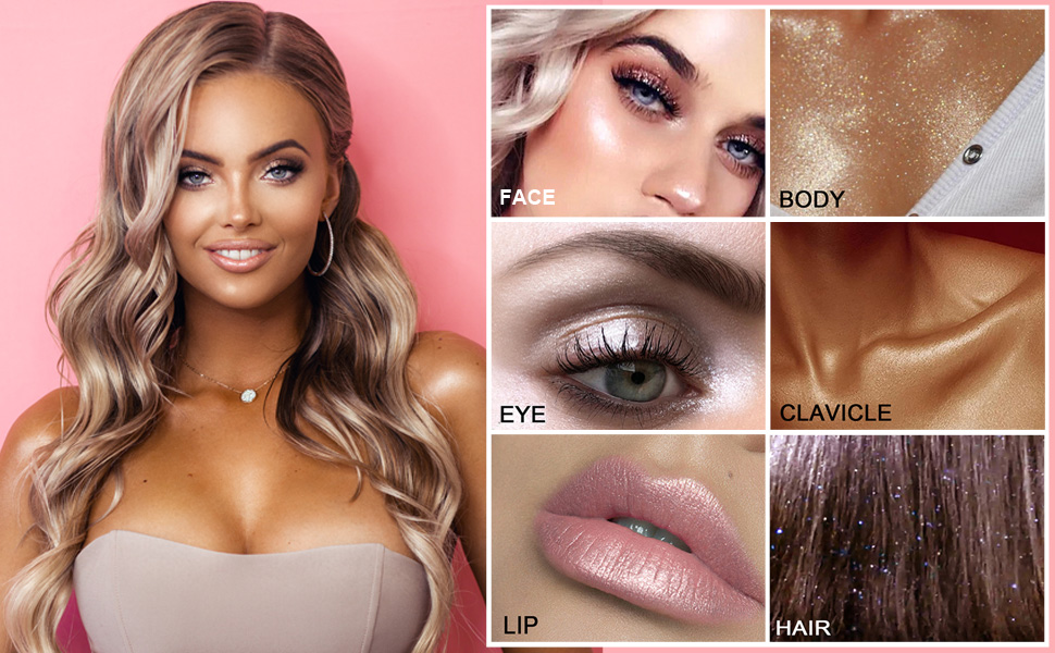 Applying our highlighter makeup sticks to your face,collarbone,legs to show your slim look and body