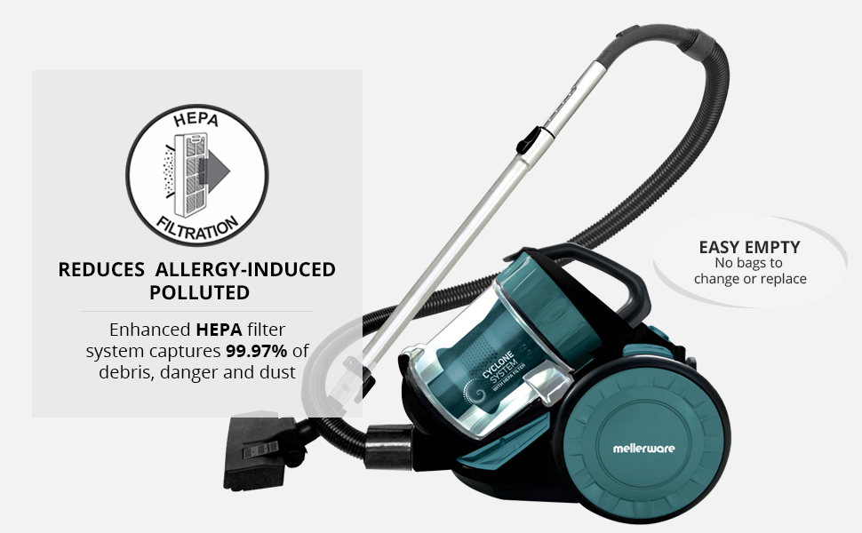 INALSA MELLERWARE Vacuum Cleaner 1400 Watt Bagless Cylinder Vacuum