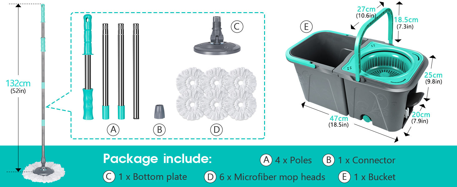 Masthome Microfibre Mop and Bucket Set, Spin Mop and Buckets Sets with