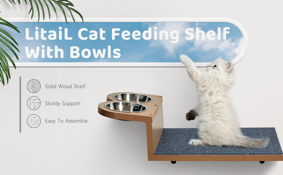 LitaiL Cat Feeding Shelf, 15° Tilted Feeding Position