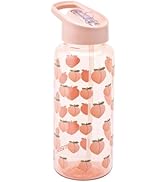 Smash 1 Litre Drink Bottle with flip top lid and straw - Peach design