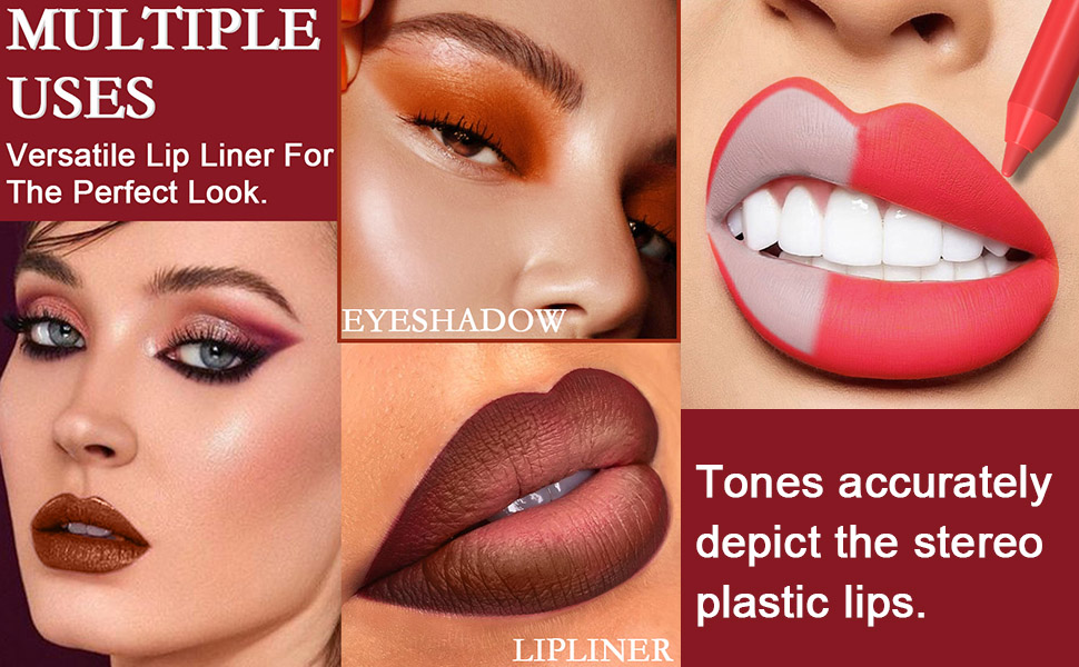 6 pcs Matte Red Lip Liner Pencil Cream Lipstick Makeup Set, LongLasting Creamy Lip