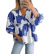 Tankaneo Womens Floral Peplum Babydoll Tops 3/4 Puff Sleeve Pleated Blouse Cute Casual V Neck Loo...