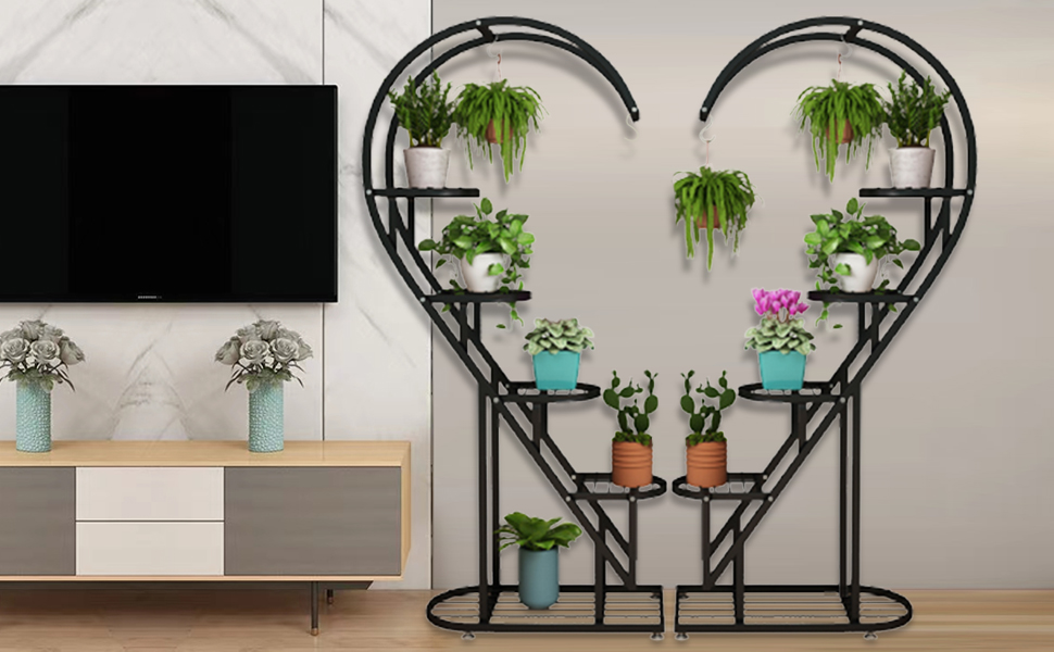 5 Tier Metal Plant Stand with Hanging Loop, Plant Shelf