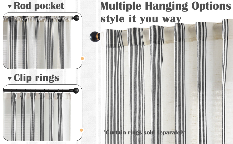 jinchan Striped Linen Curtains 90 Inch Length for Living Room Black Stripe Curtains