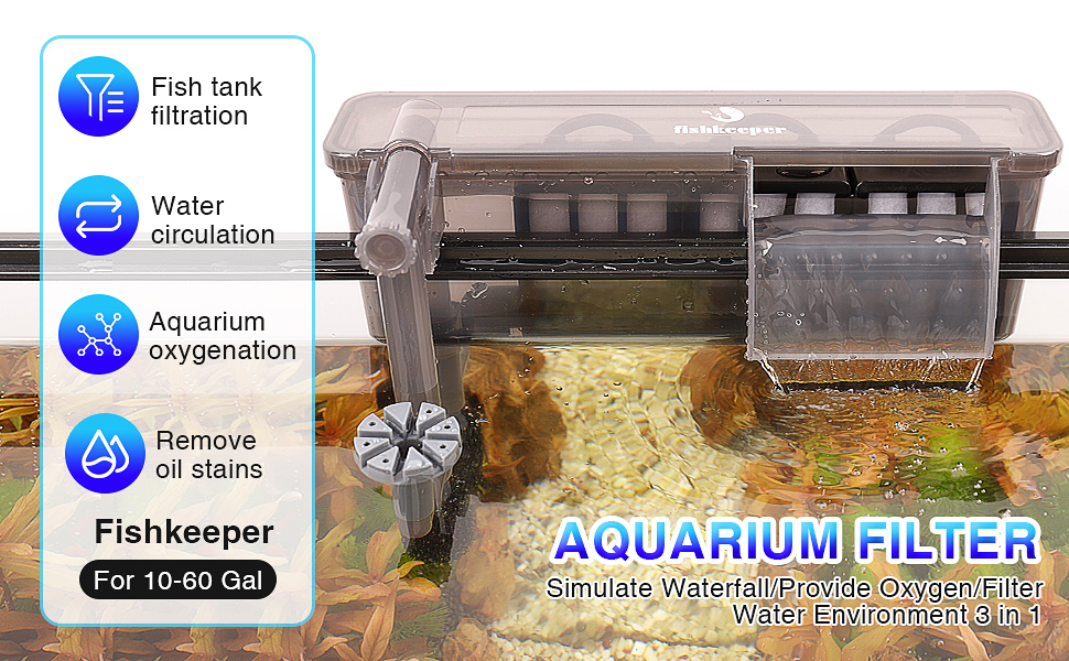 fishkeeper Hang On Back Aquarium Filter for 1060 Gallon