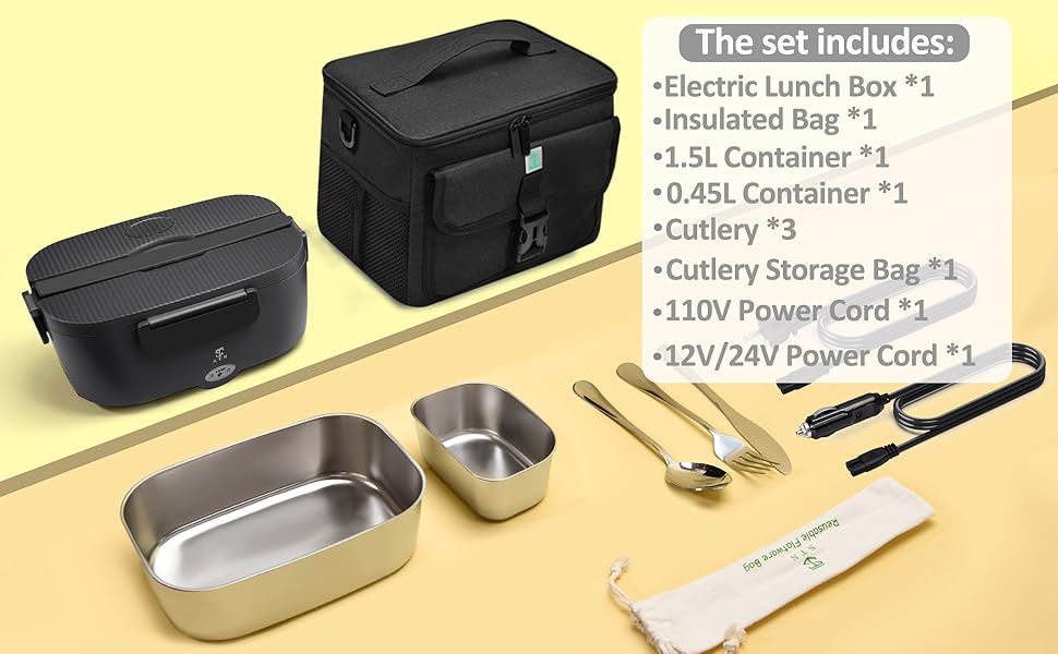 STN Electric Lunch Box Food Heater,Efficient Heated Lunch Box Set with