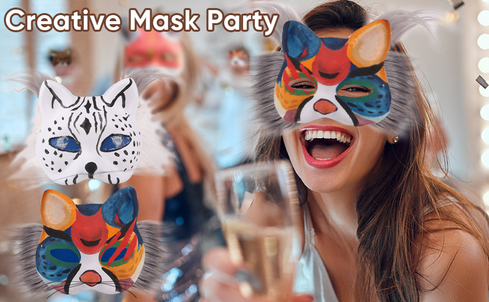 Cat Mask with Eye Mesh Fur and Beard