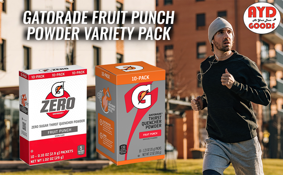 Gatorade Powder Fruit Punch Bundle, 10 Counts of Gatorade Thirst Quencher and 10
