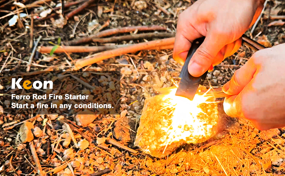  Keon Flint and Steel fire Starter kit, Ferro Rod fire Starter Survival Tool