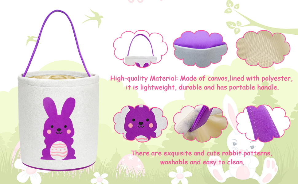 Easter Baskets for Kids, Easter Bunny Canvas Bags with 10Pcs Cute Tattoo Stickers
