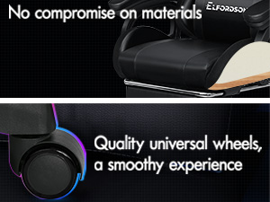 ELFORDSON Gaming Chair With RGB LED Light 8-Point Massage, Black 19 4-1