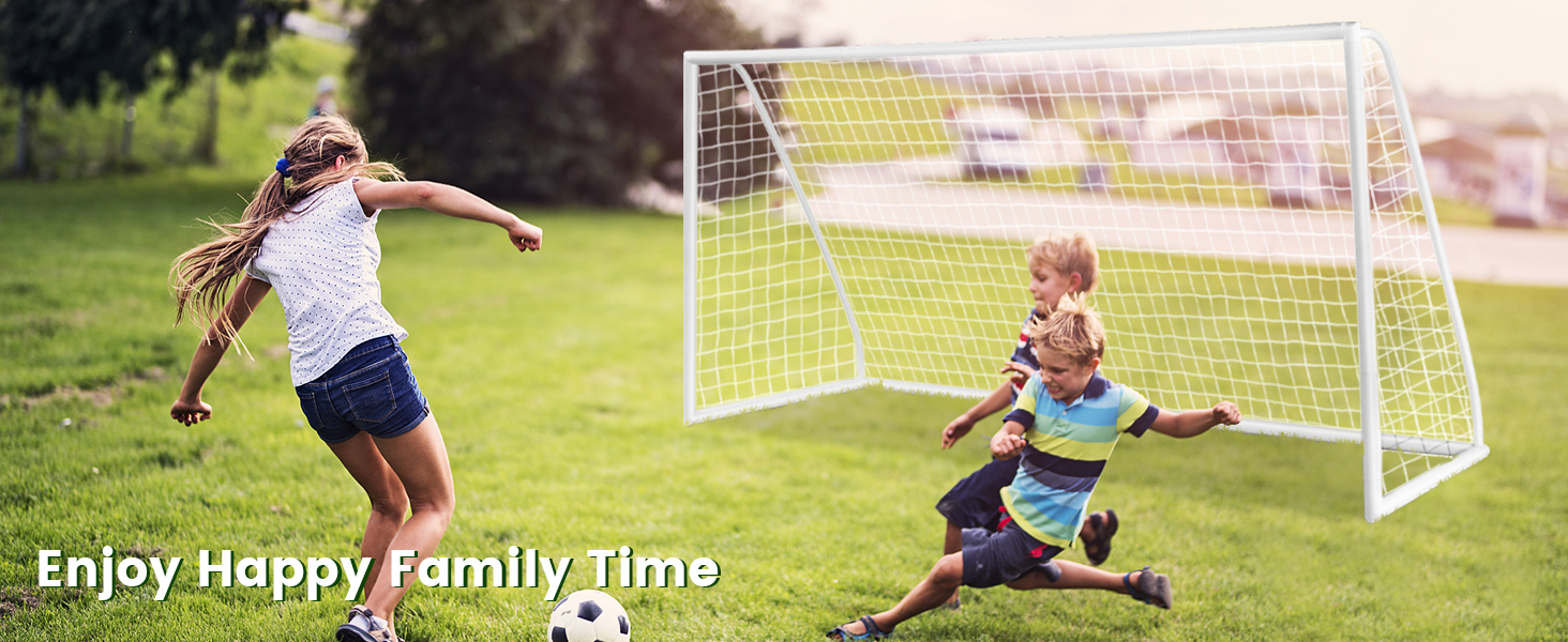 Costway 3.65M x 1.82M Soccer Goal All-Weather Soccer Goal W/Strong PVC Frame High-Strength Netting