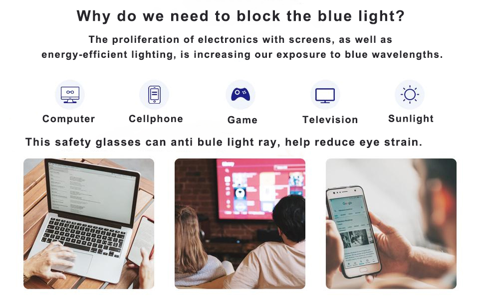 Safety Glasses Anti-Fog, Blue Light Blocking Glasses for Men and Women Eye Protection Glasses