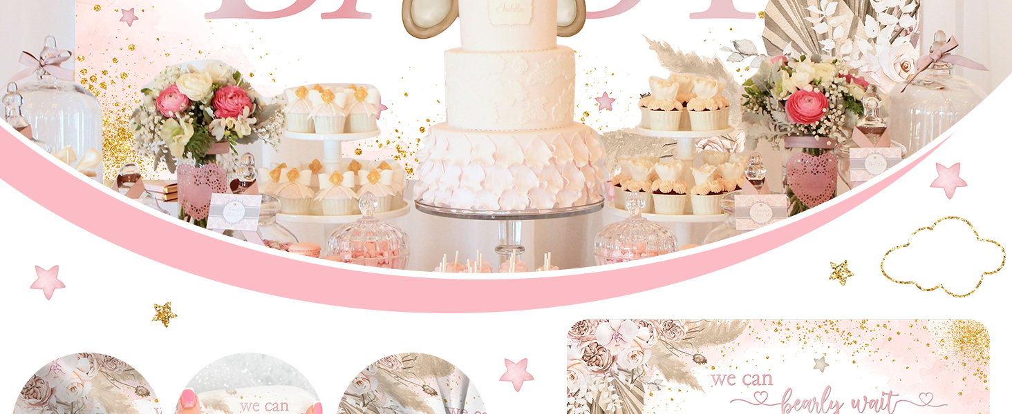 Girl Bear Baby Shower Backdrop