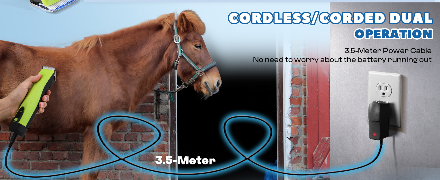 Luzrise Cordless Horse Clippers, Professional Pet Grooming Clippers, 2 Speed Pet Trimmer