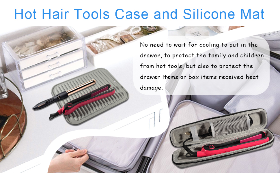 2 Pieces Hot Hair Tools Case and Large Silicone Heat