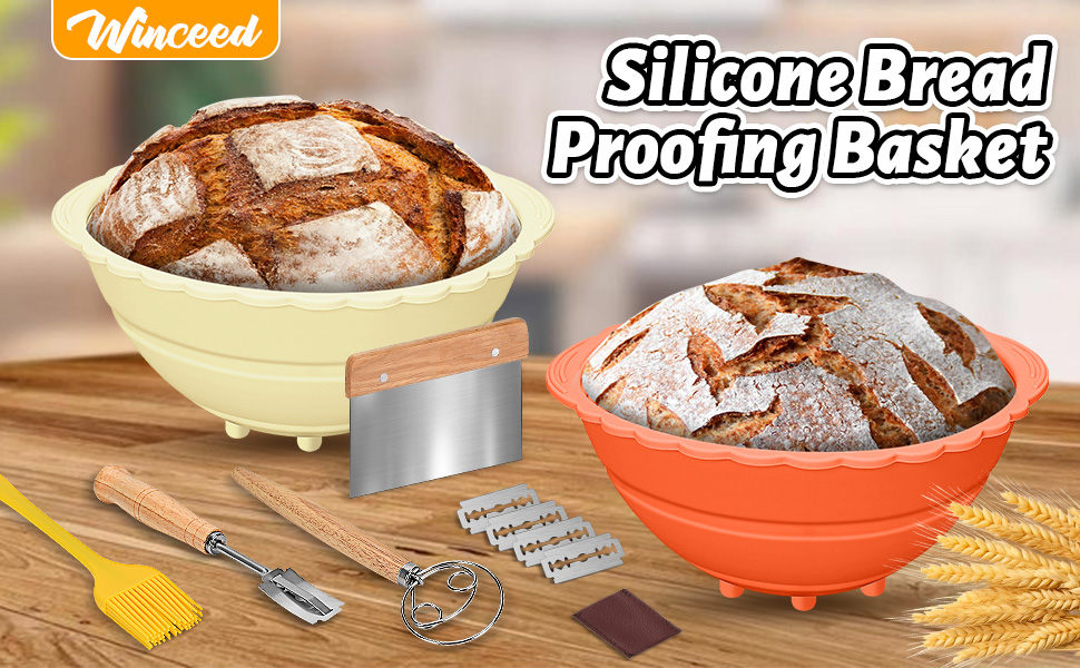 Silicone Bread Proofing Basket Set of 2, Sourdough Bread Baking Basket Supplies, 9