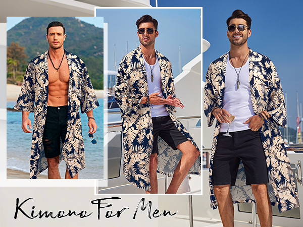 23AW Khoki 転写パーカー COOFANDY Men's Lightweight Kimono Robe Jacket Printed