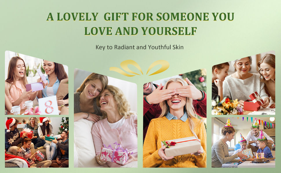 Text reads 'A LOVELY GIFT FOR SOMEONE YOU LOVE AND YOURSELF'. Green banner with multiple lifestyle photos showing people enjoying activities together.