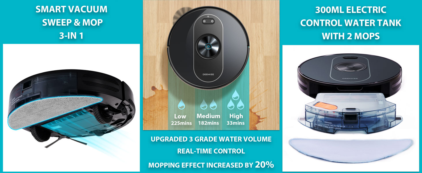 Deenkee Robot Vacuums and Mop【4000Pa Strong Suction180 Mins Efficient