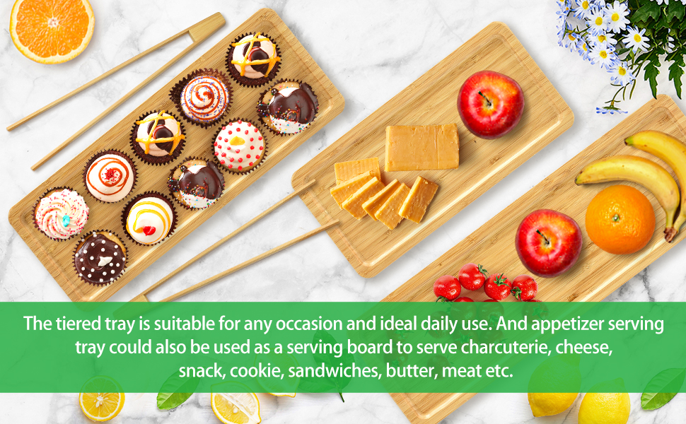 AKKAJJ Bamboo 3 Tier Serving Tray Wood Tiered Tray Decor