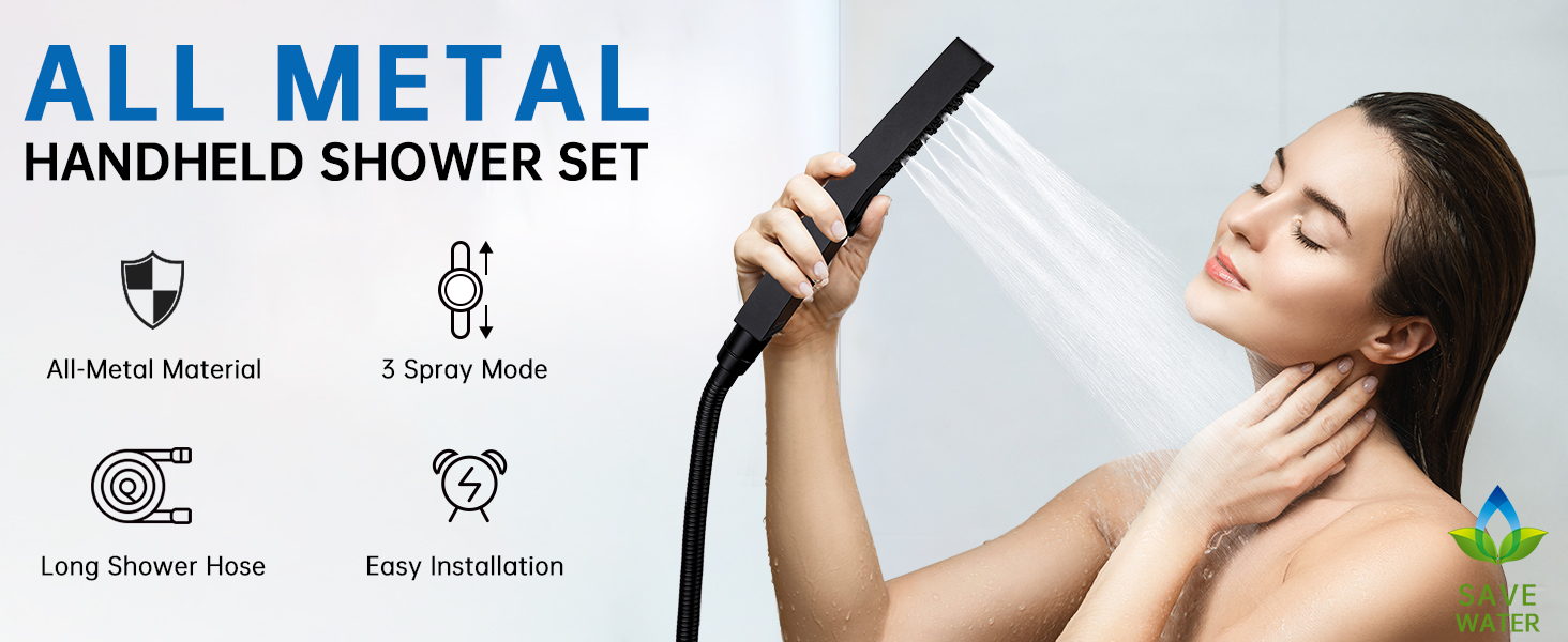 All Metal Handheld Shower Set with 3-Function Shower Wand