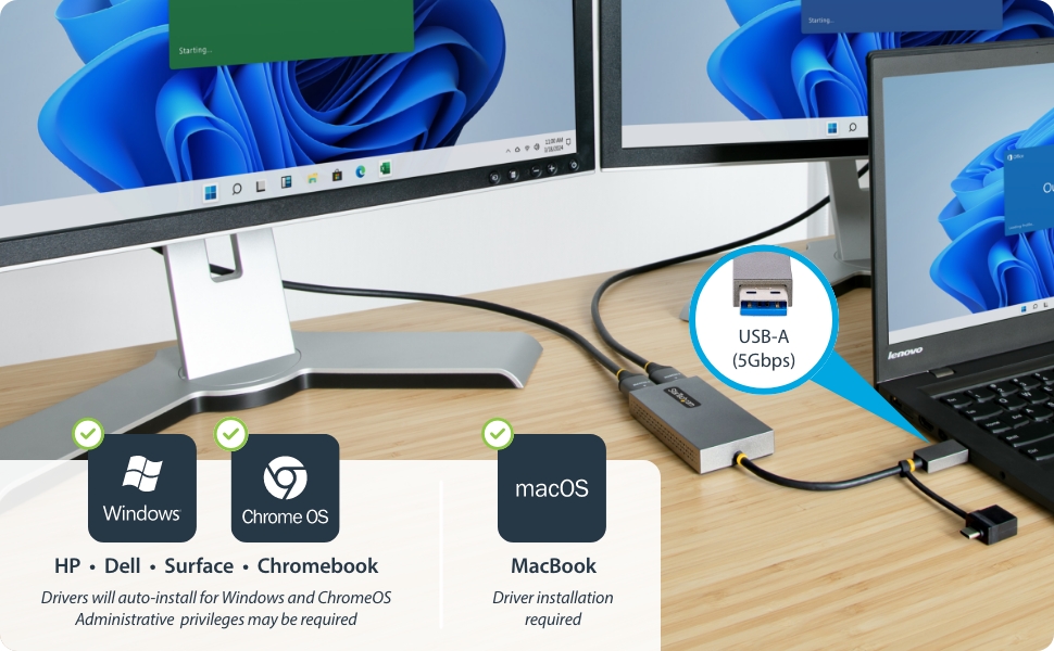 ディスプレイアダプターUSB-C & USB-A接続 107B-USB-HDMI ディスプレイアダプター／USB-C & USB-A接続／デュアル