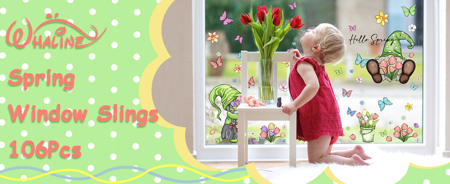 Whaline 106Pcs Spring Window Clings Watercolor Spring Gnome ... 3 WH7171 Spring Window Clings Watercolor