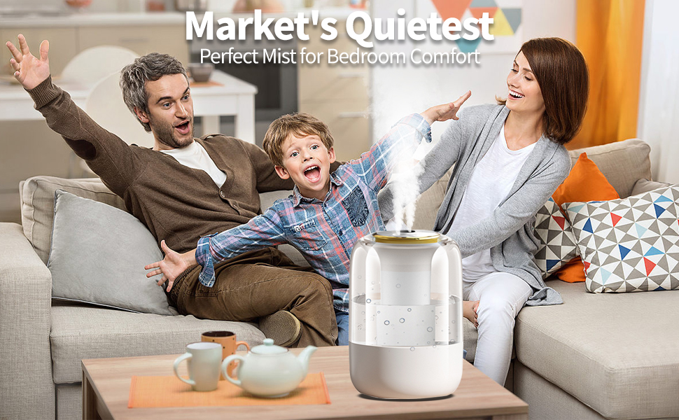 Lukione 2L Humidifiers for Bedroom with Night Light, Cool Mist Humidifier for Home, Quiet Operation with 360° Rotation- 2 Filter Sponge, USB Plug,for Home, Office, for 20-40 ㎡ 27 4