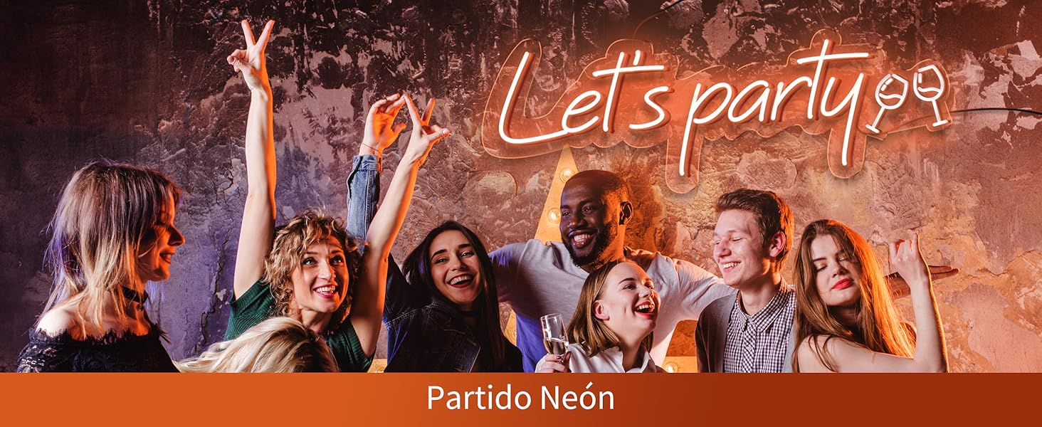 El texto dice «Las party 94, Partido fixon». Lugar de entretenimiento con iluminación dinámica y ambiente festivo.