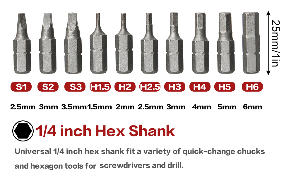 SHAOHUA 10Pcs Hex Head Allen Wrench Drill Bit Set＆Square Head Bit Set
