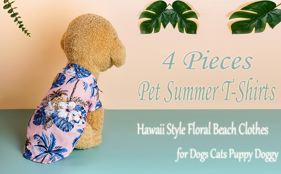 4 Pieces Pet Summer T-Shirts Breathable Cool Beach Clothes Hawaii Style Floral Dog Puppy Shirt