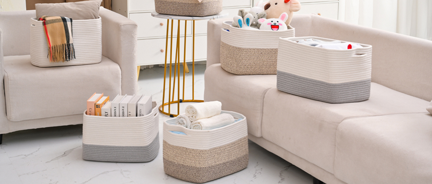 Storage Basket for Organizing 15"x11"x9.5" Woven Baskets