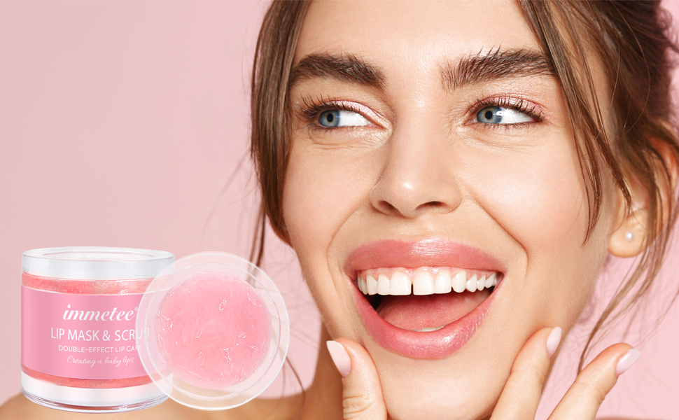 immetee Lip Mask Lip Scrub, 2 in 1 Lip Balm Lip Care Mask, Dry Lip