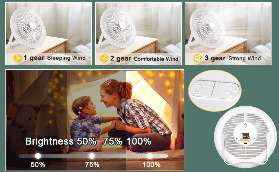 LED Desk Fan,Turbo Power Portable USB Fan lights,3 Speeds Quiet