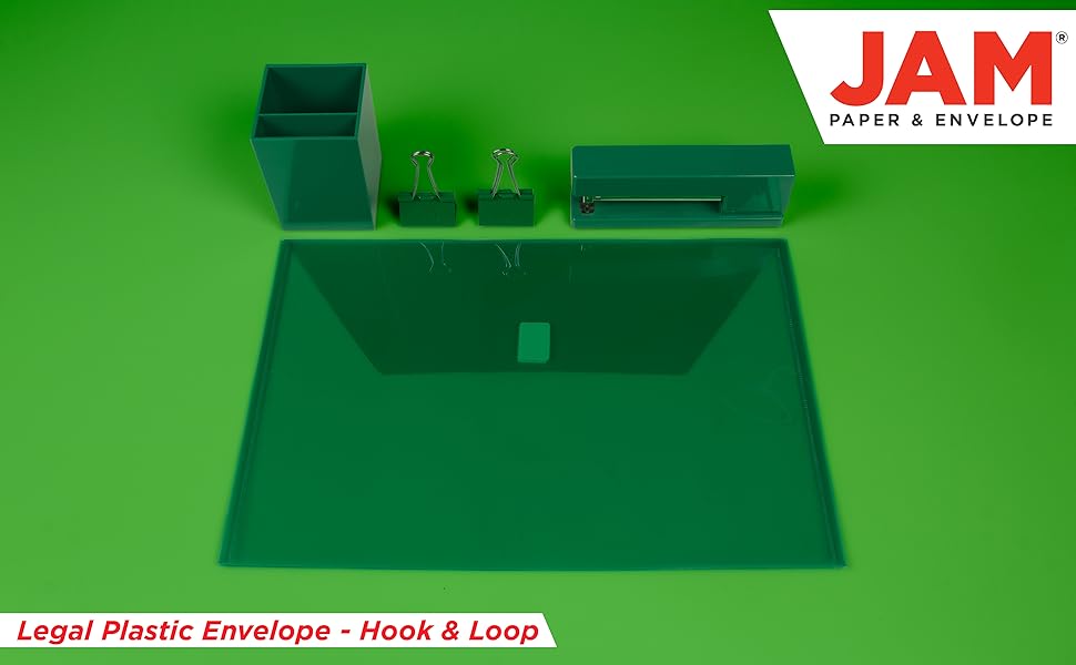 green legal plastic envelope hook & loop