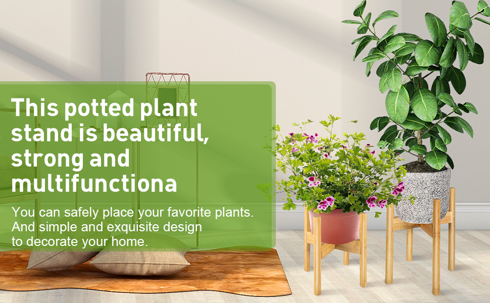 FJO Adjustable Plant Stand, Bamboo Mid Century Modern Plant