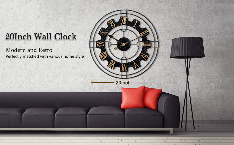 Large Metal Wall Clocks 20 Inch Decorative Modern Silent Big Wall Clock