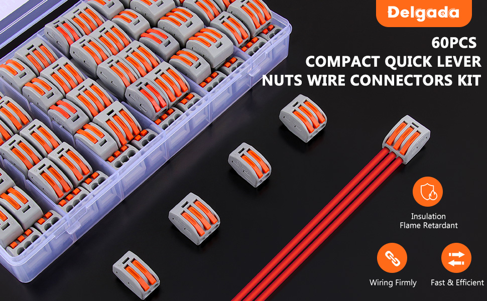 Delgada 60pcs Wire Nuts Connectors Include 2/3 Port Compact Quick