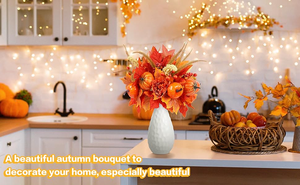 Artificial Autumn Pumpkin Berry Flower Maple Plant Stems Picks Vase Decorations