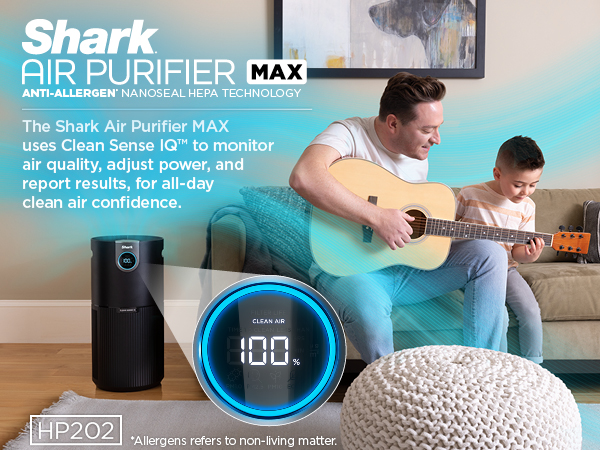 The Shark Air Purifier MAX uses Clean Sense IQ to monitor air quality adjust power & report results